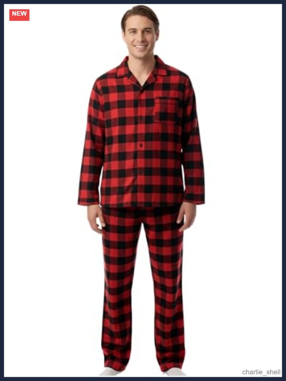 Men's Plaid Flannel Pajama Set Long Sleeve Pant